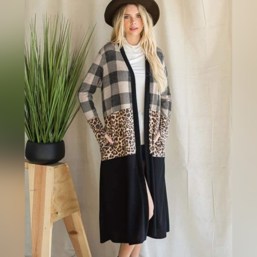 Leopard Plaid Colorblock Duster